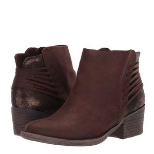 NIB VOLATILE Lucilee Ankle BOHO FESTIVAL Boots w Woven Strings at Heel in BROWN